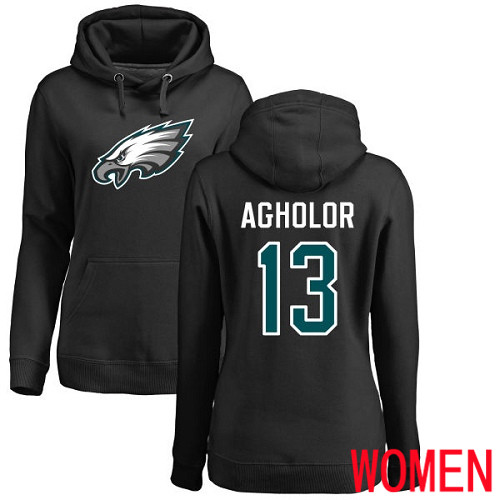 Women Philadelphia Eagles #13 Nelson Agholor Black Name and Number Logo NFL Pullover Hoodie Sweatshirts